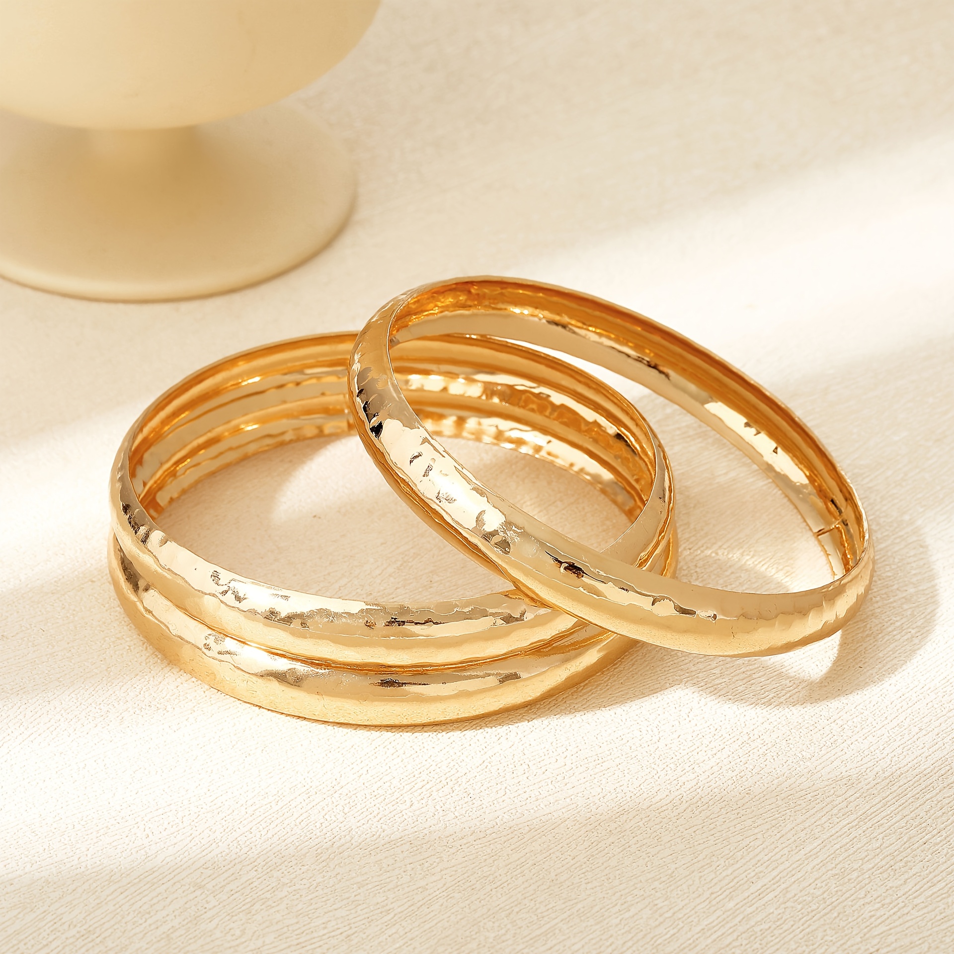 3pcs Retro Geometric Hammer Texture Bracelet Set, Minimalist Style